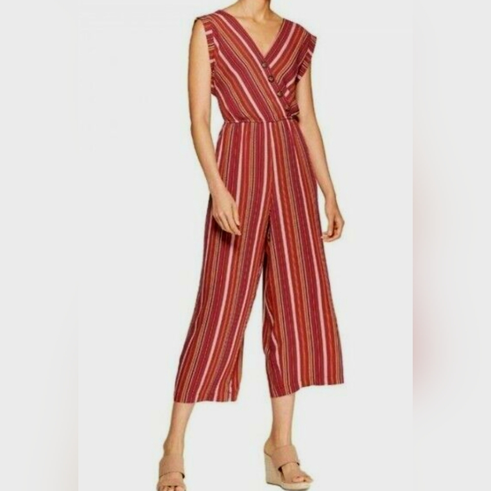 Xhilaration Striped Orange Brown Jumpsuit